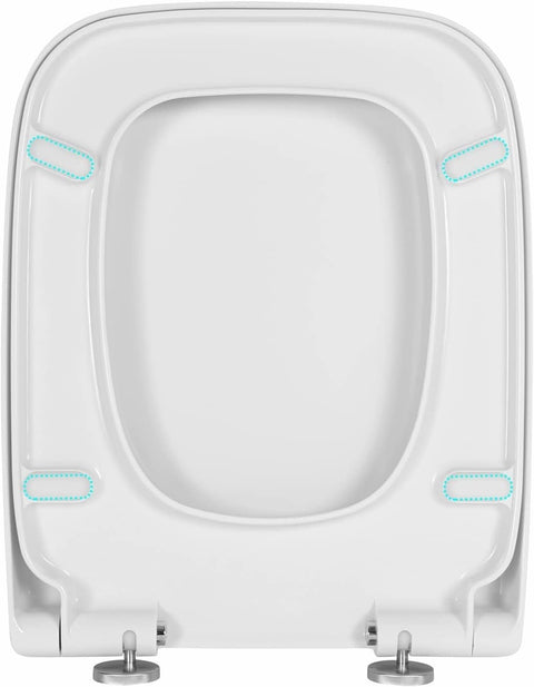 Rootz Square Soft Close Toilet Seat - Duroplastic - Antibacterial - Quick Release - 41.4-45.5cm x 36.7cm - White