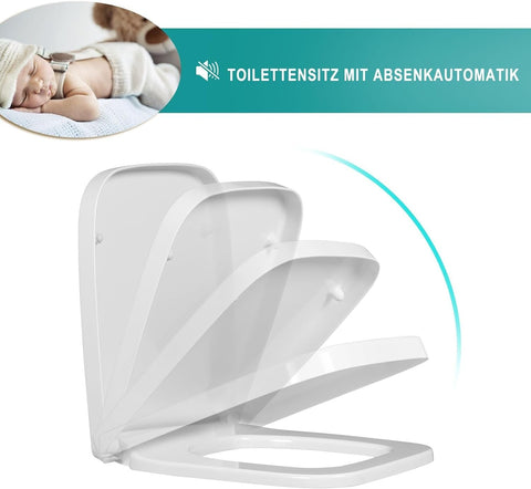 Rootz Square Soft Close Toilet Seat - Duroplastic - Antibacterial - Quick Release - 41.4-45.5cm x 36.7cm - White