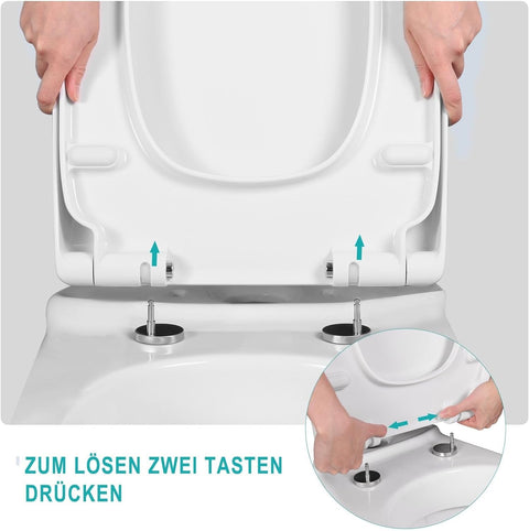 Rootz Square Soft Close Toilet Seat - Duroplastic - Antibacterial - Quick Release - 41.4-45.5cm x 36.7cm - White