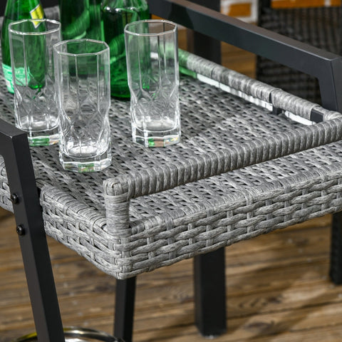 Rootz Grillwagen BBQ-Wagen Serving Trolley - Storage Trolley - Wheeled Storage Cart - Generous Two-Tier Design - Effortless Mobility - Stable and Secure - 79cm x 52cm x 82cm - Steel and PE Rattan