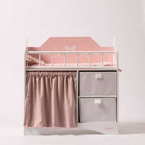 Rootz Doll Bed Furniture - Doll Crib - Doll Cot - Maximize Storage - Well Built and Sturdy - Easy to Assemble - 55.5 x 28.5 x 57.5 cm - High-Quality Wood - Pink