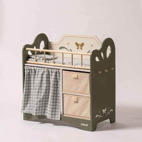 Rootz Doll Bed Furniture - Doll Crib - Doll Cot - Maximize Storage - Well Built and Sturdy - Easy to Assemble - 55.5 x 28.5 x 57.5 cm - High-Quality Wood - Pink