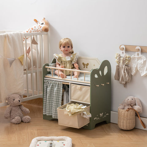 Rootz Doll Bed Furniture - Doll Crib - Doll Cot - Maximize Storage - Well Built and Sturdy - Easy to Assemble - 55.5 x 28.5 x 57.5 cm - High-Quality Wood - Pink