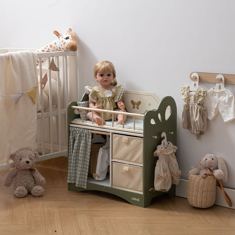 Rootz Doll Bed Furniture - Doll Crib - Doll Cot - Maximize Storage - Well Built and Sturdy - Easy to Assemble - 55.5 x 28.5 x 57.5 cm - High-Quality Wood - Pink