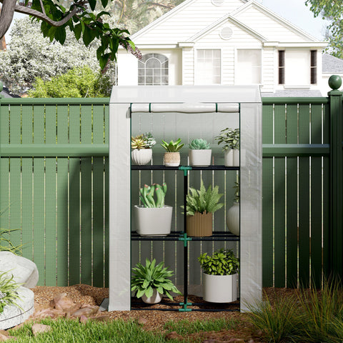 Rootz Greenhouse 3 Tier Shelf - Plant House - Cold Frame - UV Resistant - 100cm x 40cm x 150cm - White