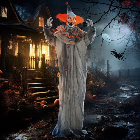 Rootz Halloween Clown Decoration - Animated Spooky Figure - Rotating Head - Glowing Eyes - Battery Operated - 65cm x 18cm x 183cm