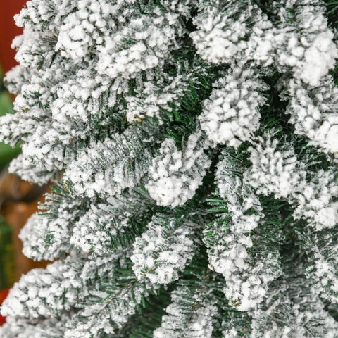 Rootz 210cm Artificial Christmas Tree - Snow-Covered Branches - Festive Decor - Narrow Design - Fireproof - Metal Stand - Green+White - 54cm x 54cm x 210cm