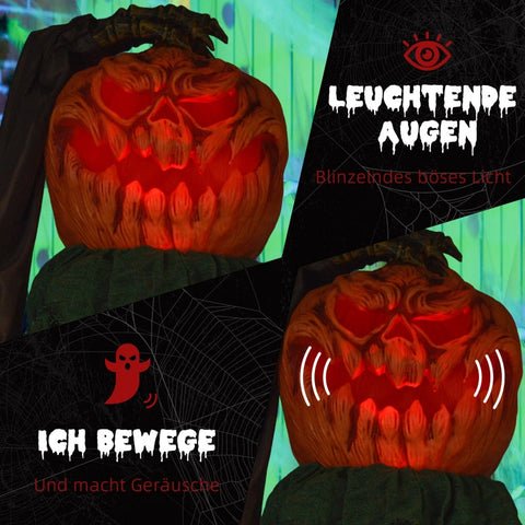 Rootz Animated Halloween Decoration - Skull Pumpkin Ghost - Pop-Up Head - Glowing Eyes - Eerie Howls - Easy Assembly - 65cm x 20cm x 183cm