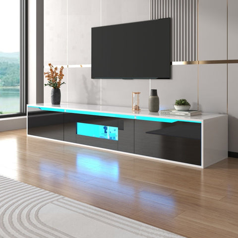Rootz High Gloss TV Cabinet - Media Console - Entertainment Stand - LED Lighting - Customizable Atmosphere - 180L x 35W x 30H cm