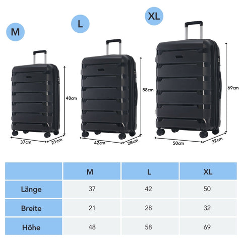 Rootz 3 Piece Suitcase Set - Luggage Set - Travel Baggage - TSA Locks - Sizes M: 37x21x48cm, L: 42x28x58cm, XL: 50x32x69cm