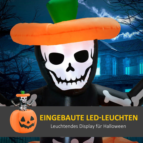 Rootz Halloween Inflatable Decoration - Skeleton Pumpkin - LED Lights - Weatherproof - Transform Home - 100cm x 100cm x 150cm