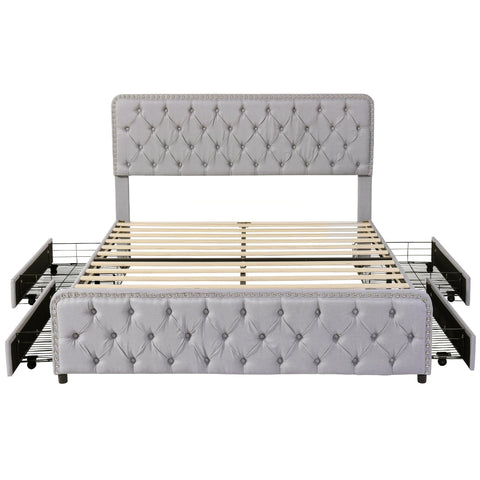 Rootz Upholstered Bed - Hydraulic Bed Box - Storage Bed - Breathable Linen - 211.5L x 180W x 96.5-108.5H cm Light Gray
