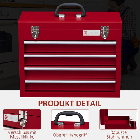 Rootz Tool Case - Tool Cabinet - Storage Chest - Robust Steel - 18kg Capacity - 51cm x 22cm x 39.5cm