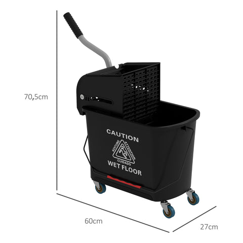 Rootz 20L Mop Bucket with Wringer - Cleaning Pail - Rolling Bucket - Effortless Mobility - 60cm x 27cm x 70.5cm
