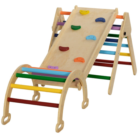 Rootz 5-in-1 Montessori Climbing Frame Set - Toddler Play Gym - Indoor Rocker - Fine Solid Wood - 178cm x 64.5cm x 63cm
