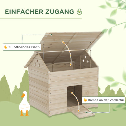 Rootz Duck House - Poultry Shelter - Animal Coop - Raised Floor - 100cm x 82.5cm x 91cm - Durable Fir Wood Design