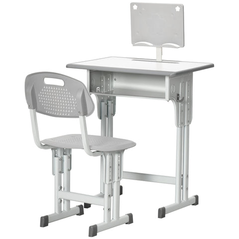 Rootz Children's Desk & Chair Set - Kids Furniture - Study Table - Adjustable Height - Multiple Storage - 60 x 45 x 90-102 cm Grey, White