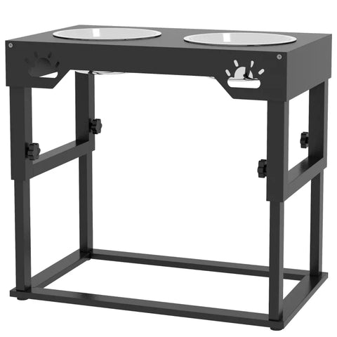 Rootz Feeding Station - Raised Feeding Bowls - Pet Food Stand - Elegant Scarf - Height Adjustable - Black - 44 cm x 27 cm x 51 cm