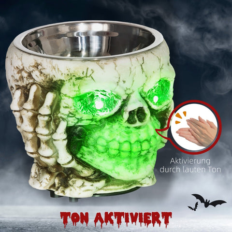 Rootz Halloween Skeleton Candy Bowl - Spooky Decoration - Glowing Green Eyes - Ghostly Howls - Battery Operated - Gray - Plastic - 16cm x 16cm x 14cm