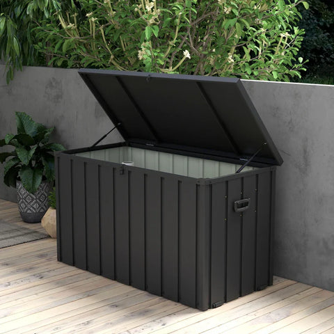Rootz Storage Box - Garden Chest - Garden Box - 450l Storage Space - 2 Wheels - Steel Frame - Dark Gray - 125x61x70 cm