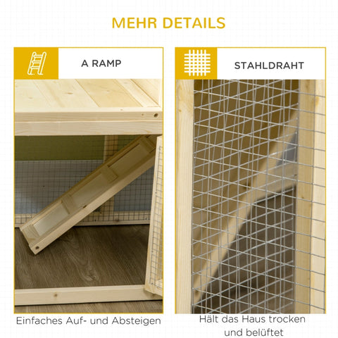 Rootz Large Rabbit Hutch - Dwarf Rabbit Enclosure - Guinea Pig Cage - Solid Fir Wood - Lockable Doors - 151.5cm x 106cm x 97cm