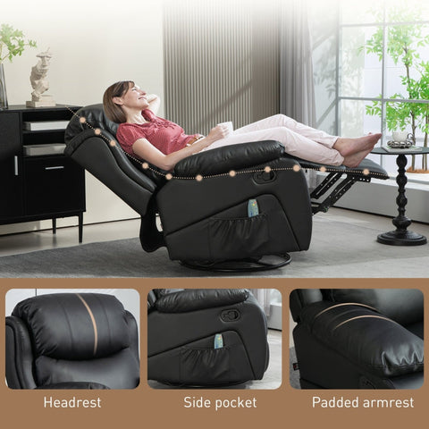 Rootz TV Armchair with Massage Function - Heated Cinema Chair - 360° Rotation - Rocker Recliner - 8 Massage Points - Thick Padding - Remote Control - 97cm x 92cm x 104cm