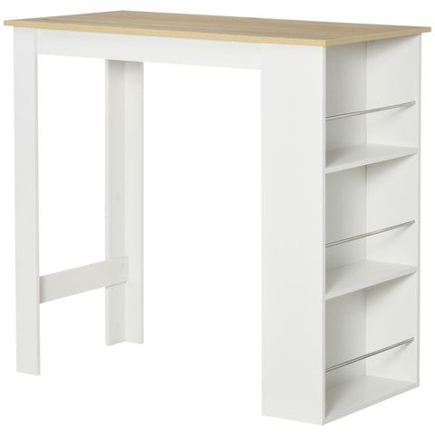 Rootz High Bar Table - Kitchen Table - Space-Saving Tables - 3 Shelves - 112L x 57W x 106H cm - Contemporary Design - Light Oak and White
