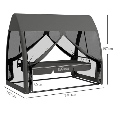Rootz 3 Seater Patio Swing Chair - Porch Swing - Outdoor Daybed - Mosquito Net Protection - 240cm x 140cm x 197cm