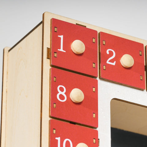 Rootz Christmas Advent Calendar - LED Lit - Large Drawers - Festive Decor - MDF - 34cm x 7cm x 34cm