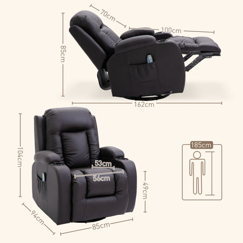Rootz Massage Chair - Recliner Chair - Vibrating Recliner - Lumbar Support - Faux Leather - 85cm x 94cm x 104cm
