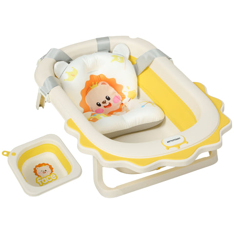 Rootz Foldable Baby Bath Tub - Sink - Non-Slip Bathtub - Comfortable Bath Cushion - 80.5cm x 55cm x 20cm (Yellow)