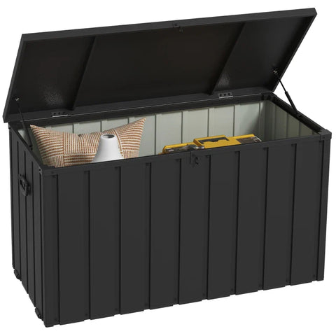 Rootz Storage Box - Garden Chest - Garden Box - 450l Storage Space - 2 Wheels - Steel Frame - Dark Gray - 125x61x70 cm