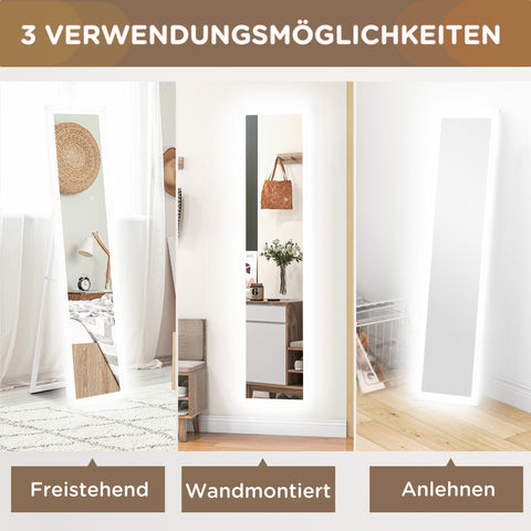 Rootz Full-Length Mirror - Hallway Mirror - Standing Mirror - LED Lighting - Touch Control - 160cm x 40cm