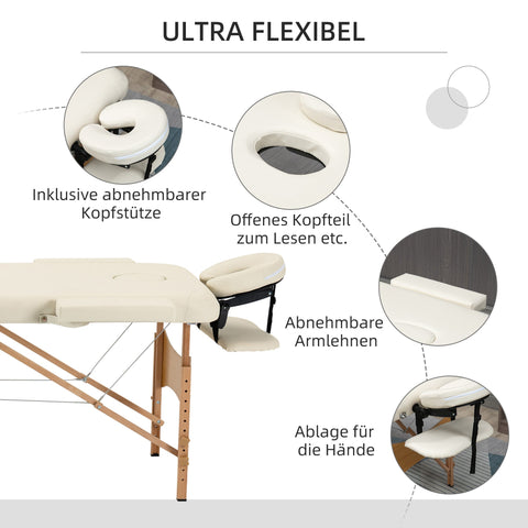 Rootz Folding Massage Table - Portable Massage Bench - Spa Salon Table - Adjustable Height - Beech Wood - 185cm x 60cm x 61-87cm Brown