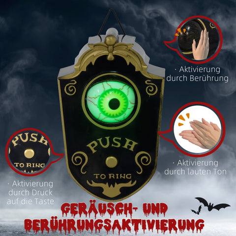 Rootz Halloween Decoration Zimbab Bell - Electric Doorbell - Glowing Eye - Spooky Atmosphere - 11cm x 5cm x 18cm