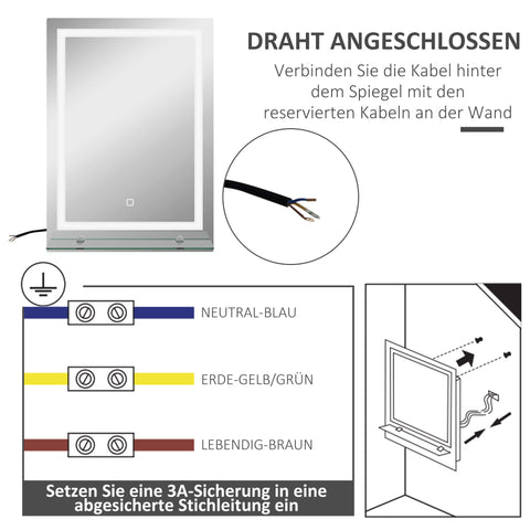 Rootz LED Bathroom Mirror - Dimmable - Anti-Fog Mirror - Touch Switch - Includes Shelf - 50cm x 2.7cm x 70cm - Modern Elegance