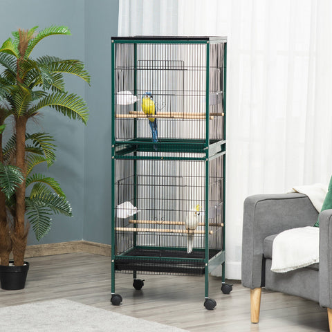 Rootz Large Double Stand Bird Cage - Aviary - Bird Enclosure - Spacious Steel Design - 51.5W x 50D x 140H cm
