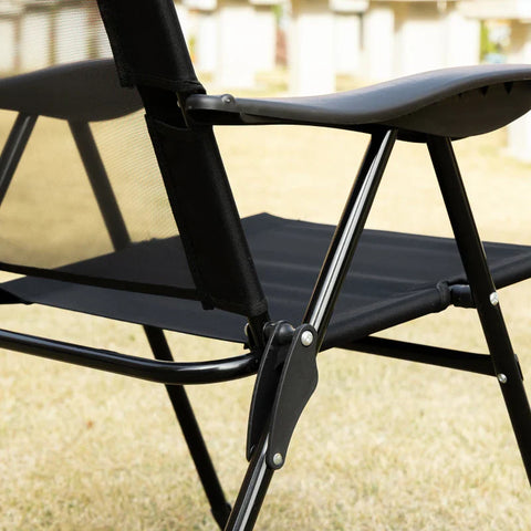 Rootz Folding Chair Set of 2 - Folding Lounger - Weatherproof - 5-Way Adjustable Backrest - Metal Frame - Black - 62W x 70D x 109H cm