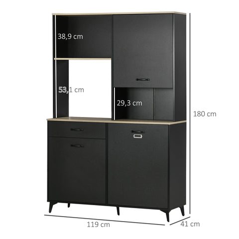 Rootz Industrial Design High Buffet - Tall Storage Cabinet - Black Oak Sideboard - Ample Storage - 119W x 41D x 180H cm