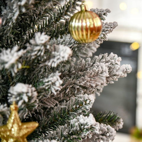 Rootz Slim Artificial Christmas Tree - Snow-Covered Tree - Festive Decoration - 180cm x 55cm - Green+White - Plastic & Metal