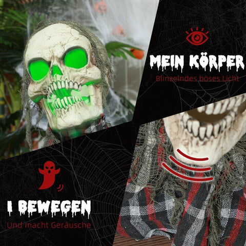 Rootz Halloween Animated Decoration - Creepy Skeleton - Spooky Props - Glowing Mouth & Eyes - Eerie Howls - 40cm x 16cm x 70cm