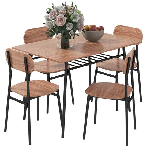 Rootz Dining Group Table Chairs - Dining Room Table - Kitchen Table - Industrial Design - MDF-Steel - Brown - 110 Cm X 70 Cm X 75 Cm