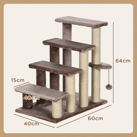 Rootz Cat Tree-Stair Combo - Pet Stairs - Climbing Aid - Play & Rest Area - Cat Scratching Post - Plush Lined - 60cm x 40cm x 64cm