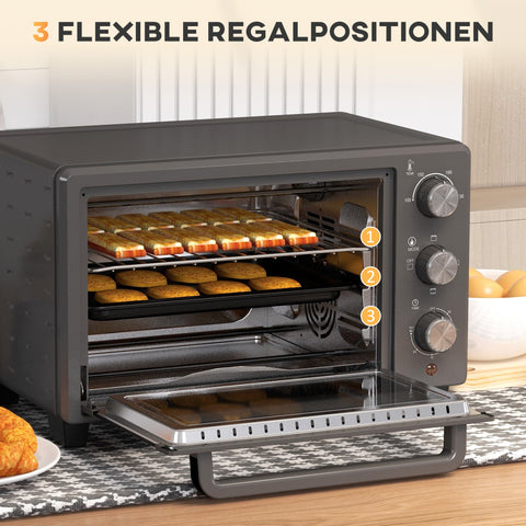 Rootz Mini Oven Toaster - Compact Oven - Countertop Oven - 21L Capacity - Versatile Cooking - Stainless Steel - 46.4cm x 38cm x 28.5cm