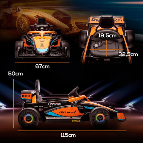 Rootz McLaren Licensed Electric Car for Kids - Formula 1 Car - Dual Motors - Aerodynamic Design - Horn, USB, Music - Remote Control - 115cm x 67cm x 50cm