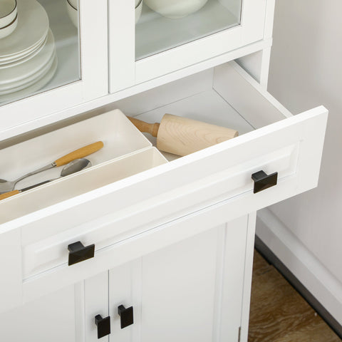 Rootz Tall Kitchen Cabinet - Display Cabinet - Buffet Cabinet - Modern Elegance - 160cm x 60cm x 30cm - White Wood