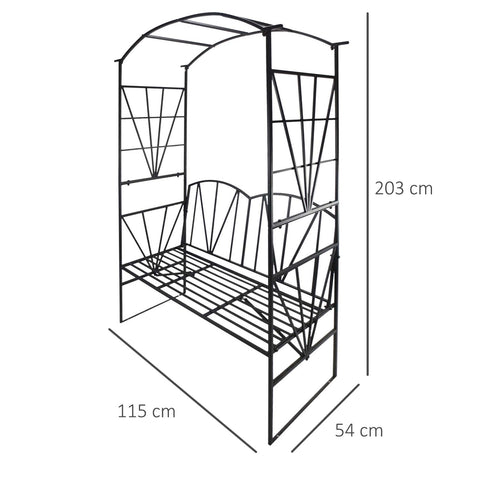 Rootz Garden Arch 2-Seat Bench - Rose Arch - Climbing Plant Support - Adds Style & Functionality - 115cm x 54cm x 203cm