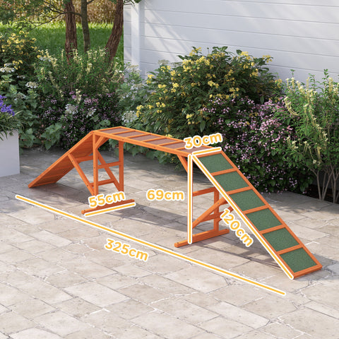 Rootz Agility Dog Ramp - Training Course - Non-Slip Pet Ramp - Weatherproof Wood - Confidence Boost - 325cm x 55cm x 69cm