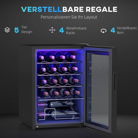 Rootz 20 Bottle Small Wine Fridge - Mini Beverage Cooler - Quiet Cooling - 53L Capacity - 43W x 45D x 64H cm