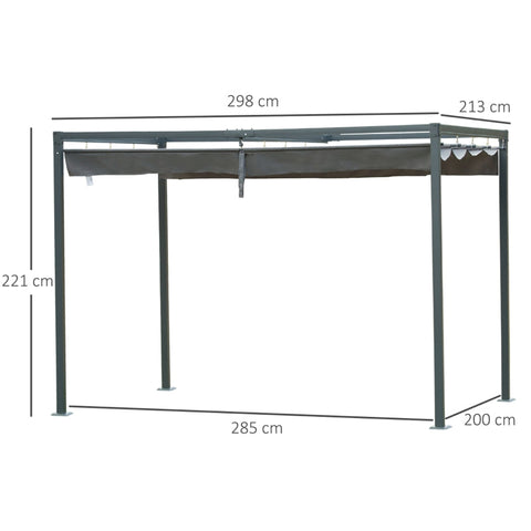 Rootz Pergola Gazebo Patio Canopy - Outdoor Pavilion - Sun Shelter - UV & Water Resistant - 298cm x 213cm x 221cm - Metal & Polyester
